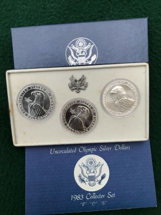 1983 P,  D,  & S Commemorative Olympic 90 Silver Dollar Collector 3 - Coin Set
