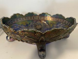 Fenton Thistle Blue Carnival Glass Large Oval Footed Banana Boat Bowl