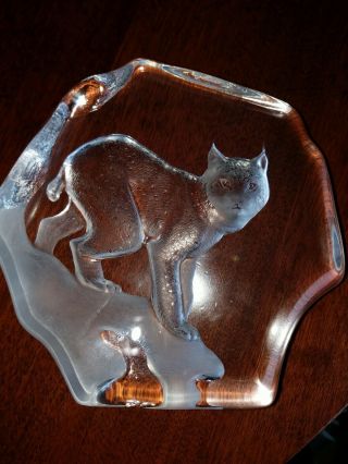 Mats Jonasson Sweden Htf Large Crystal Lynx Paperweight Art Glass Signed