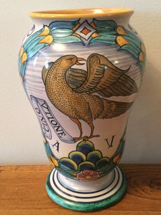 Vintage Italian Deruta Albarello Apothecary Jar,  Hand Painted Faience Vase Italy