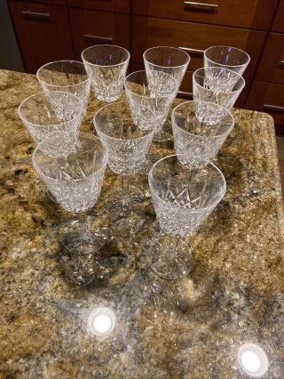11 Brilliant Waterford Crystal " Lismore " Claret Wine Glasses Made In Ireland