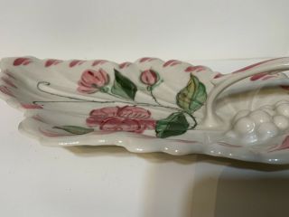 Mcm Pottery Celery Dish Leaf Shape With Handle Chintz Pattern Unmarked