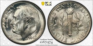 Luster 1947 - D Roosevelt Dime (10c) Pcgs Ms66fb (full Band) Gold Shield