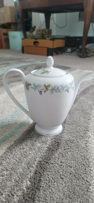 Vintage Japan Fine China Teapot White With Berries/grape Leaves 8 1/2 " Tall