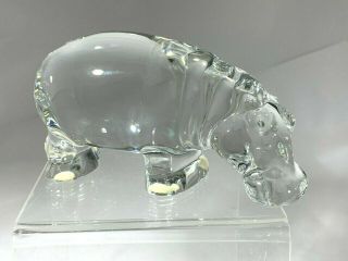 Baccarat France Hippo Figurine Crystal Clear Glass Signed