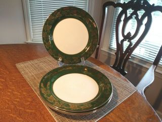 Set Of 4 Homer Laughlin Nautilus Dinner Plates,  Vgc,  10 ",  Green/gold/white