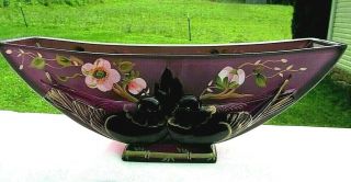 Fenton " Verlys Birds Vase " Cherry Blossoms - Lovebirds On Aubergine Vase 12.  75 " L