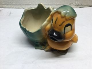Shawnee Pottery Baby Chick Duck Cracked Egg Vintage Planter Orange Green 3