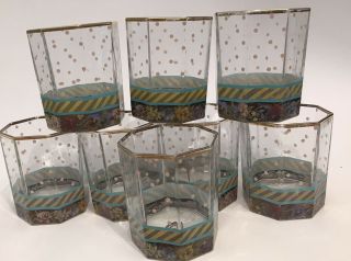 Set Of 8 Mackenzie Childs Double Old Fashioned Garland Pink Dots Octagonal