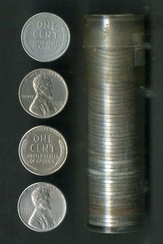 Us Coins 1943 - D Roll Of 50 Steel Wheat Pennies
