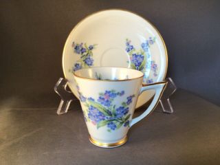 Mitterteich Bavaria Germany Demitasse Cup And Saucer Blue Forget - Me - Not Floral