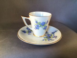 MITTERTEICH BAVARIA GERMANY DEMITASSE CUP AND SAUCER BLUE FORGET - ME - NOT FLORAL 2