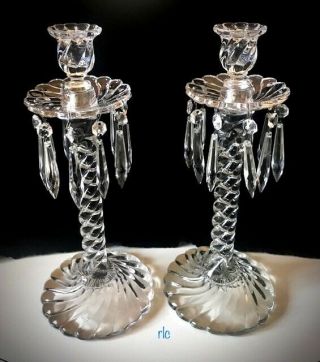 Fostoria Colony/queen Anne 2412 Lustres Or 1103 Candlestick Set.  With Prisms