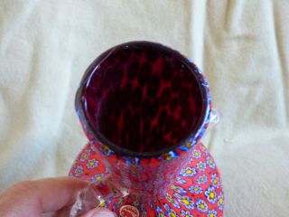 Murano Fratelli Toso Venetian Glass Millefiori Red Shelf Vase Italy Hand Blown 2