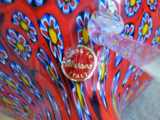 Murano Fratelli Toso Venetian Glass Millefiori Red Shelf Vase Italy Hand Blown 3