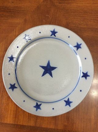 Rowe Pottery 10 1/2 " Blue Star Dinner Plate Salt Glazed