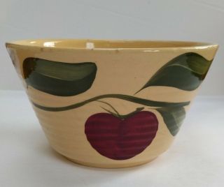 Vintage Pottery Watt Oven Ware Ribbed Bowl 8 Usa Apple W/3 Leaf Decoration