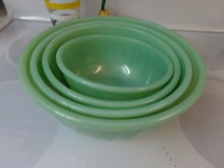 Fire King Jadeite Swirl Mixing Bowls Set Of Four (6,  7,  8 & 9 Inch Dia. )