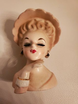 Vintage Lady Head Vase Figure Inarco E - 774 - Porcelain 3.  5 " T Bone China Figurine