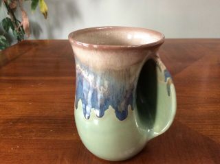 Neher Clay In Motion Right Hand Warming Pottery Mug Green/blue Glazed 2015