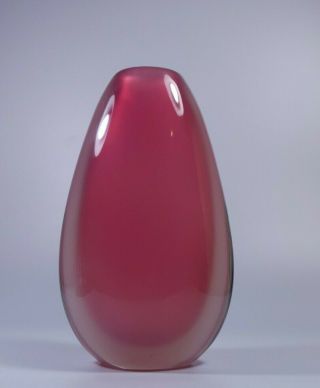 1960s Fratelli Toso Rich Pink & White Opaline Cased Glass Vase Venice Art