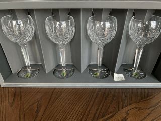 Set Of 4 Waterford Lismore Crystal Balloon Wine Hock Glasses Nib 6oz.