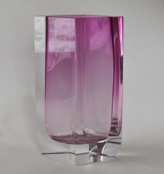 Large Mid - Century Modern Moser Czech Art Glass Purple Gradient 9 7/8 " Vase