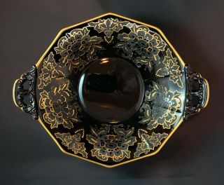 Bowl - Cambridge Glass Co.  Ebony Gold Encrusted Lorna - Decagon