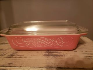 Vintage Pyrex Pink Scroll 575 Space Saver With Lid 550c - No Chips 1950s
