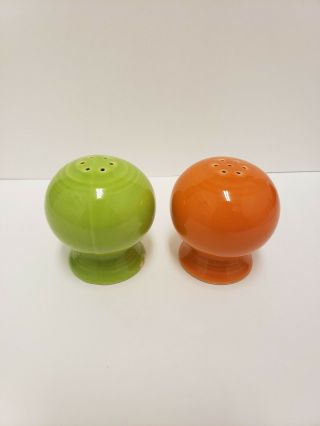 Fiesta Ware Green Chartreuse And Orange Ball Salt Pepper Shakers Homer Laughlin