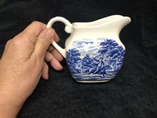 Liberty Blue Staffordshire Lidded Sugar Bowl And Creamer Paul Revere/betsy Ross.