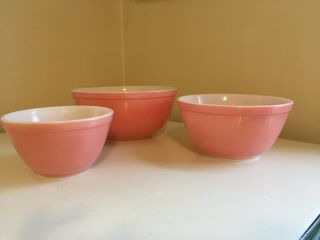 Vintage Pink Pyrex Nesting Mixing Bowl Set 401 402 & 403