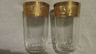 Saint St.  Louis Thistle Crystal Two 4 3/8 Inch Gold Encrusted Signed Tumblers