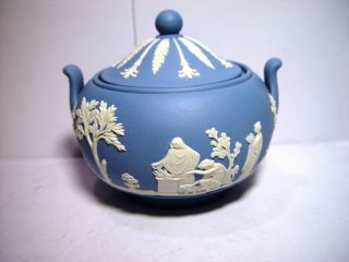 Vintage Wedgwood Blue Jasperware Lidded Sugar Bowl 1970 Bright,