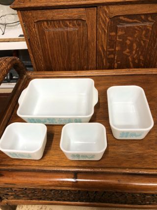 Set Of Four Vintage Pyrex Refrigerator Dishes Turquoise/ White - Butterprint 3