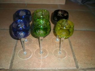 Set Of 6 Nachtmann Vintage Wine Glasses Colored Crystal Roemer Hock Glasses