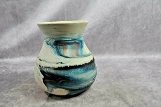 Vintage Nemadji Usa Indian River Art Pottery Blue Brown Swirl Vase Pot 7 "