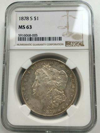 1878 - S $1 Morgan Silver Dollar Ngc Ms63 Nearly Pl Sharp Nr,