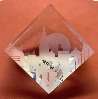Steuben Crystal Glass City Block Paperweight Signed