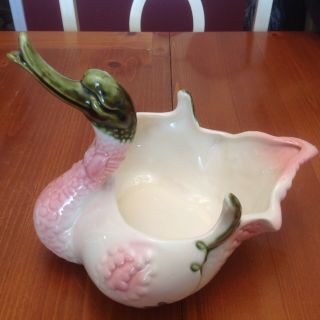 Vintage Hull Pottery Swan Planter 69 Made In Usa - Pink & Green - Large 10 1/4 "