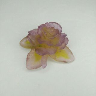 Daum Pate De Verre Crystal Lavender Pink Yellow Rose Flower Figurine Art Nouveau