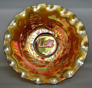Crown Crystal Swan Marigold Australian Carnival Glass Master Bowl 7611