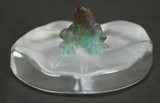 Daum France Crystal Frog On Lily Pad Pate De Verre Paperweight