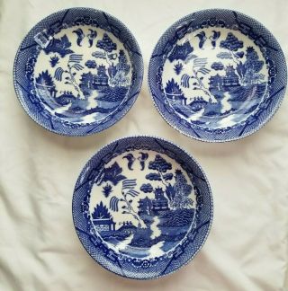 3 Vintage Unmarked Blue Willow 7 1/4 " Bowls