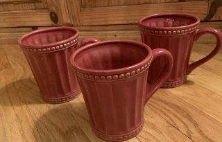 Homestead Red Mugs By At Home America Set Of 3 Ridges & Dots Hard To Find