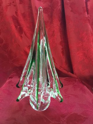 FLAWLESS Stunning MURANO Italy Crystal Single Tier Green Clear CHRISTMAS TREE 3