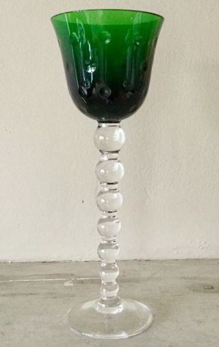 Saint St Louis Crystal Hock Wine Glass Bubbles Green Emerald - List $310