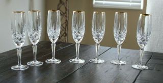 Gorham Crystal Lady Anne Gold Flutes Champagne Glasses Set Of Seven 8 - 5/8 "