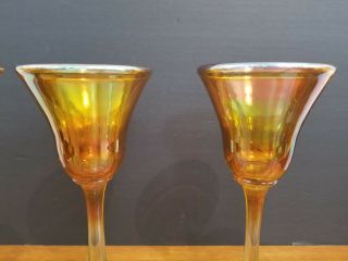 4 SIGNED RICK STRINI ART GLASS GOLD IRIDESCENT WINE GLASSES GOBLET 10 