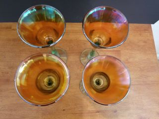 4 SIGNED RICK STRINI ART GLASS GOLD IRIDESCENT WINE GLASSES GOBLET 10 